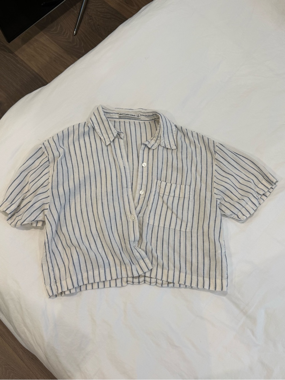 Abercrombie & Fitch Cream Shirt with Navy Pinstripes